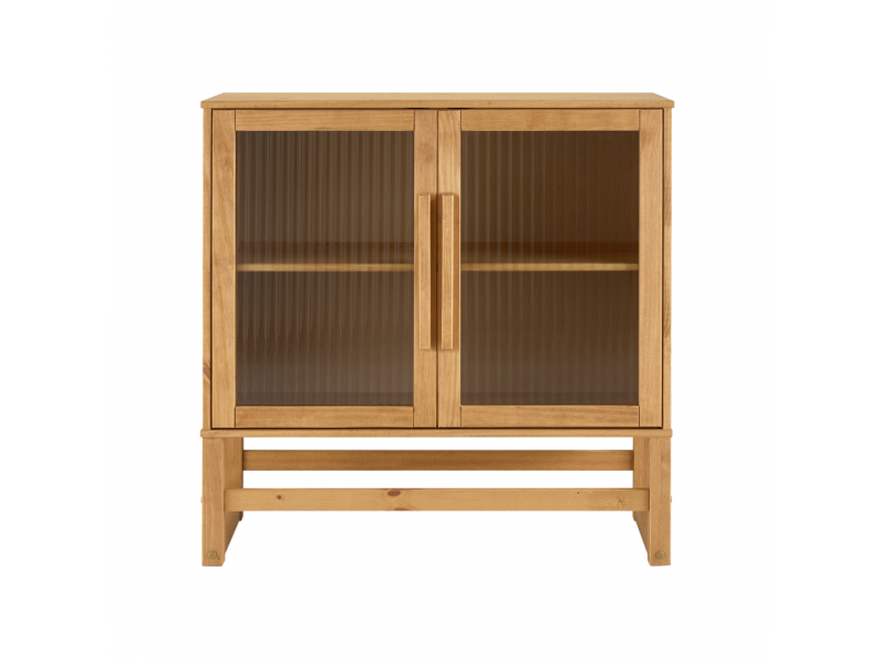 BALCÃO com vidro canelado em cera com toque acetinado natural DE MADEIRA MACIÇA com 2 PORTAS e prateleira interna / coleção Acapulco